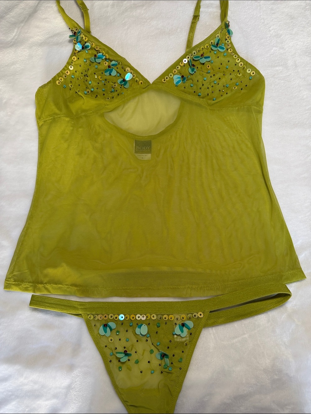Victoria Secrets Embellished Lime Green Camisole & Thong Set - Women Intimates